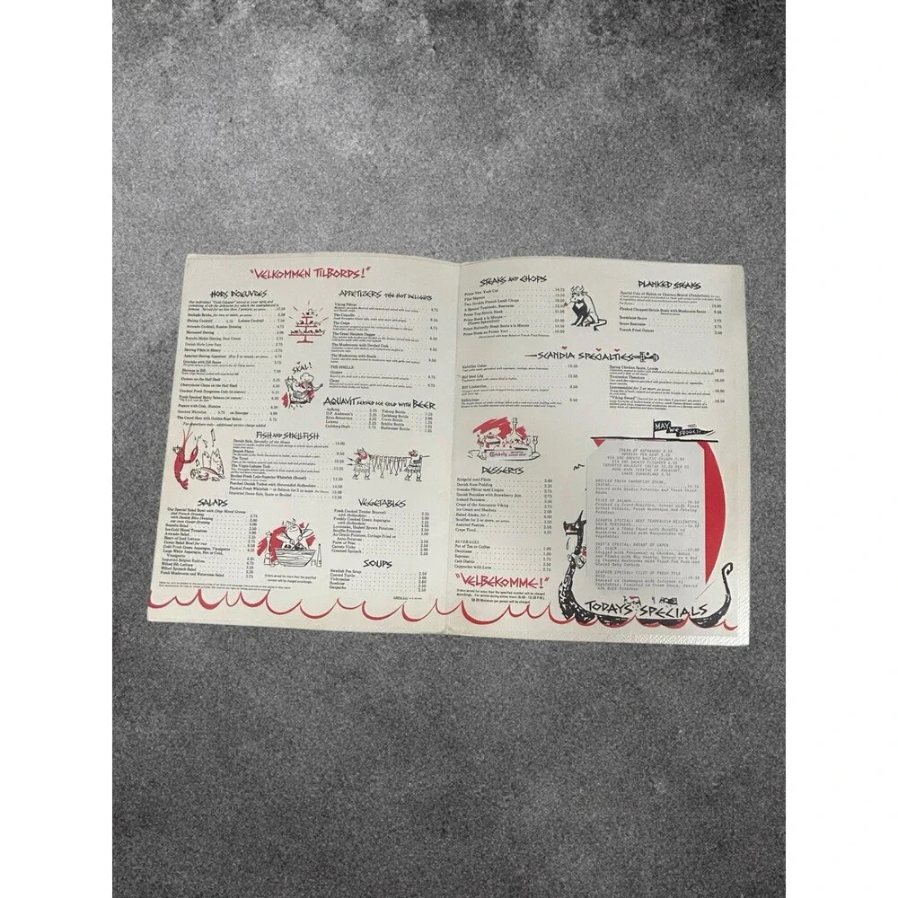 LATE 60'S/EARLY 70' SCANDIA DINNER MENU- AWARD WINNING HOLLYWOOD DINNING SPOT